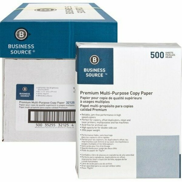 Business Source Multipurpose Paper, 20lb., 92 Bright, 8-1/2inx11in, White, 5PK BSN32125